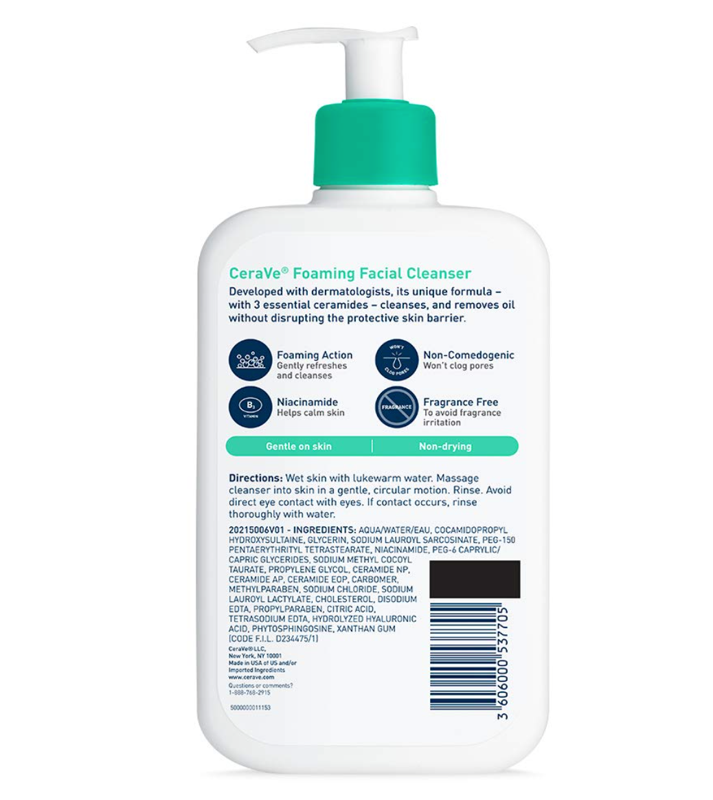 CeraVe Foaming Facial Cleanser | Daily Face Wash for Oily Skin with Hyaluronic Acid, Ceramides, and Niacinamide| Fragrance Free Paraben Free | 16 Fluid Ounce
