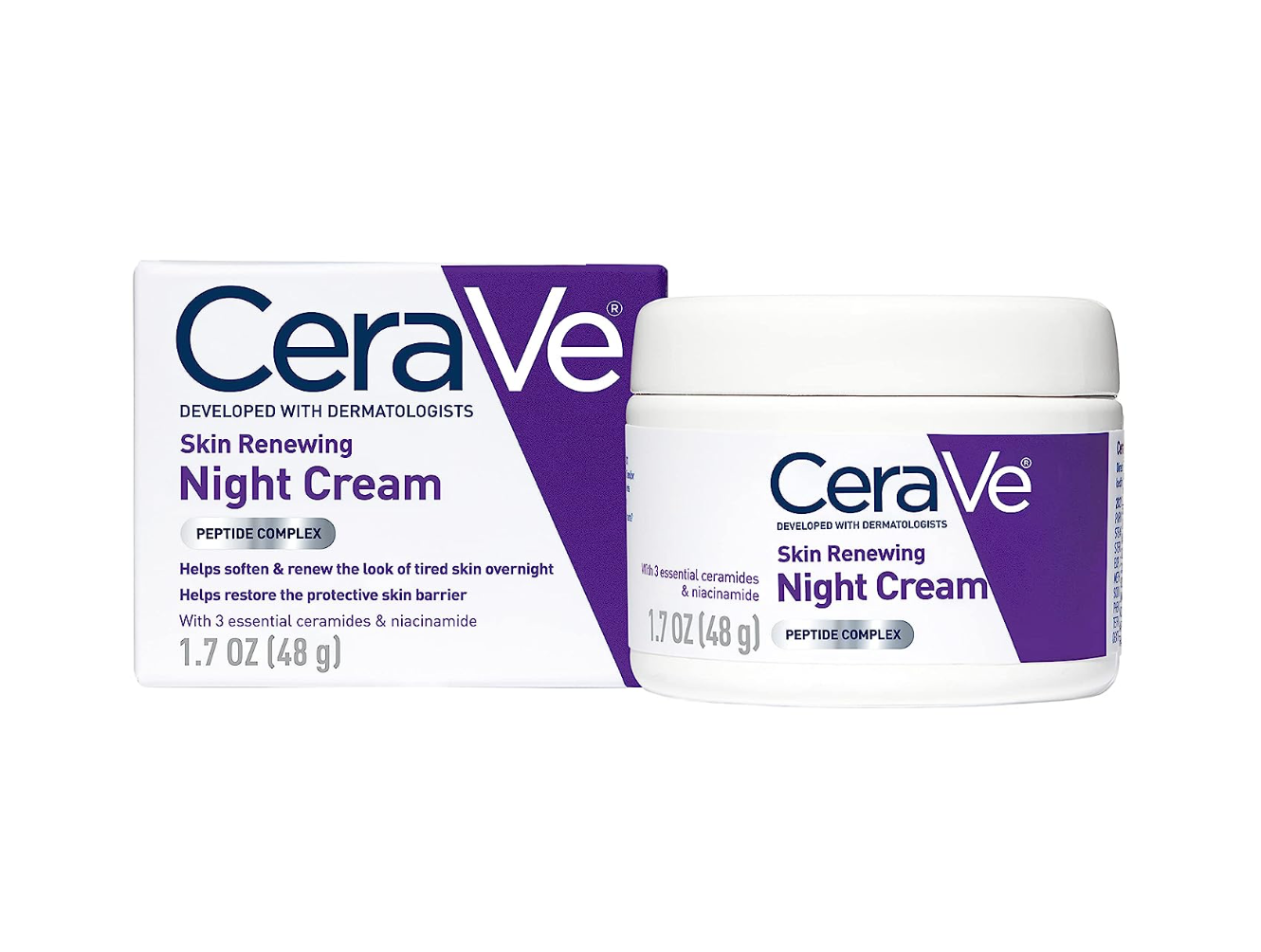 CeraVe Skin Renewing Night Cream | Niacinamide, Peptide Complex, and Hyaluronic Acid Moisturizer for Face | 1.7 Ounce, Packaging may Vary