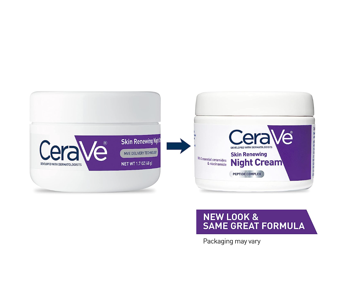 CeraVe Skin Renewing Night Cream | Niacinamide, Peptide Complex, and Hyaluronic Acid Moisturizer for Face | 1.7 Ounce, Packaging may Vary