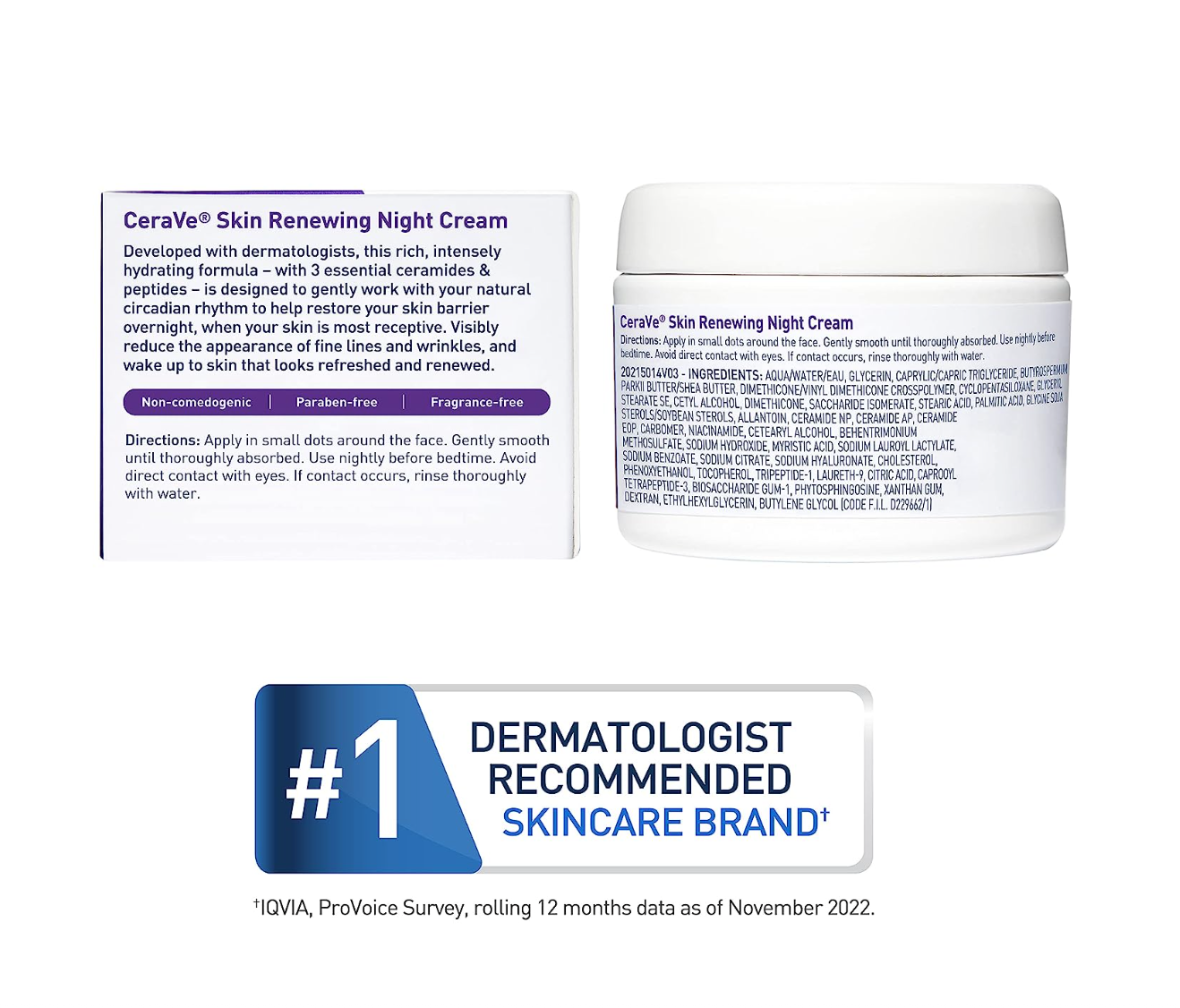 CeraVe Skin Renewing Night Cream | Niacinamide, Peptide Complex, and Hyaluronic Acid Moisturizer for Face | 1.7 Ounce, Packaging may Vary