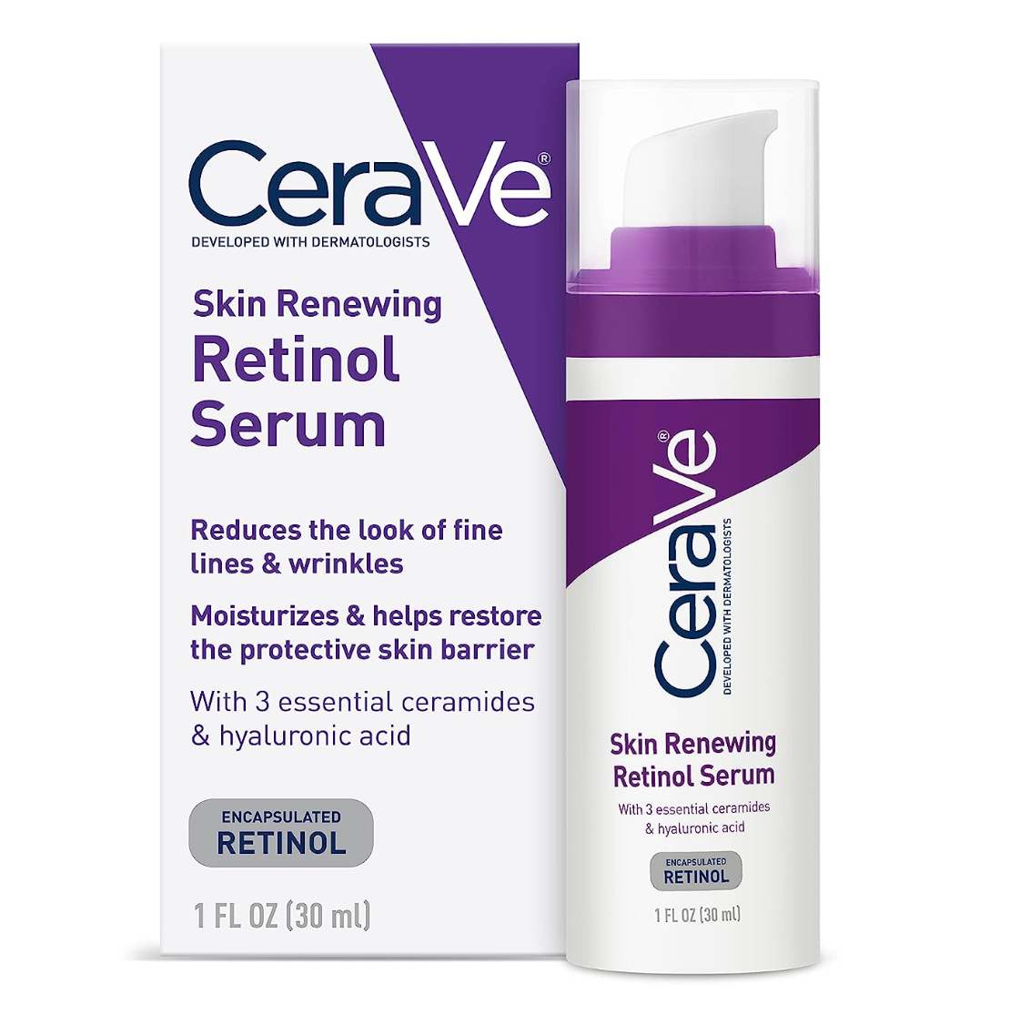 CeraVe Anti Aging Retinol Serum | Cream Serum for Smoothing Fine Lines and Skin Brightening | With Retinol, Hyaluronic Acid, Niacinamide, and Ceramides | 1 Ounce
