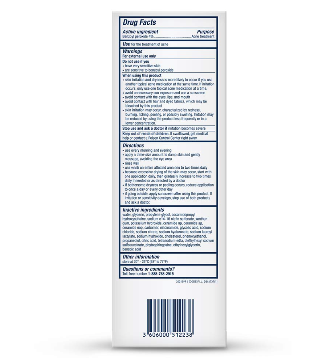 CeraVe Acne Foaming Cream Cleanser | Acne Treatment Face Wash with 4% Benzoyl Peroxide, Hyaluronic Acid, and Niacinamide | Cream to Foam Formula | Fragrance Free & Non Comedogenic | 5 Oz