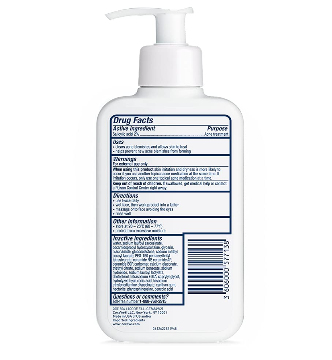 CeraVe Face Wash Acne Treatment | 2% Salicylic Acid Cleanser with Purifying Clay for Oily Skin | Blackhead Remover and Clogged Pore Control | Fragrance Free, Paraben Free & Non Comedogenic| 8 Ounce