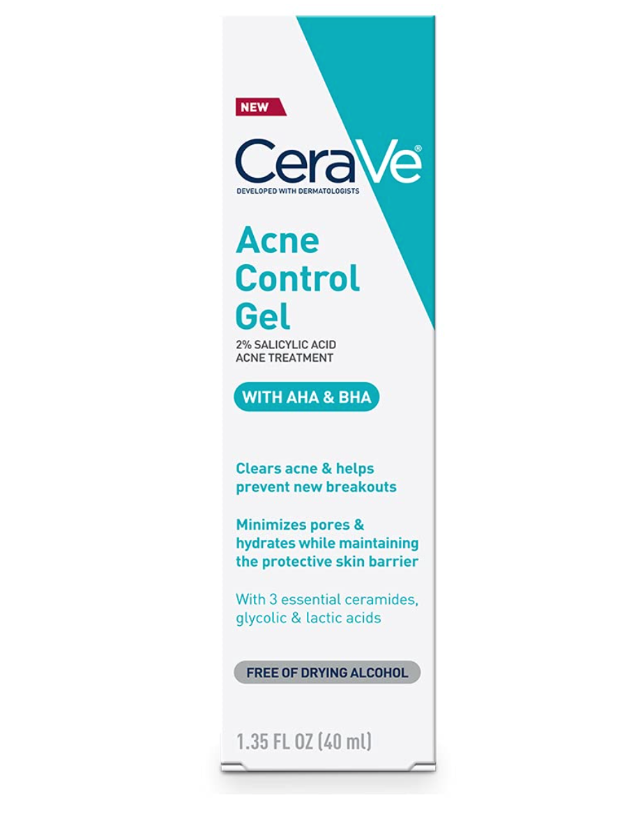 CeraVe Salicylic Acid Acne Treatment with Glycolic Acid and Lactic Acid | AHA/BHA Acne Gel for Face to Control and Clear Breakouts | Fragrance Free, Paraben Free, Oil Free & Non-Comedogenic|1.35 Ounce