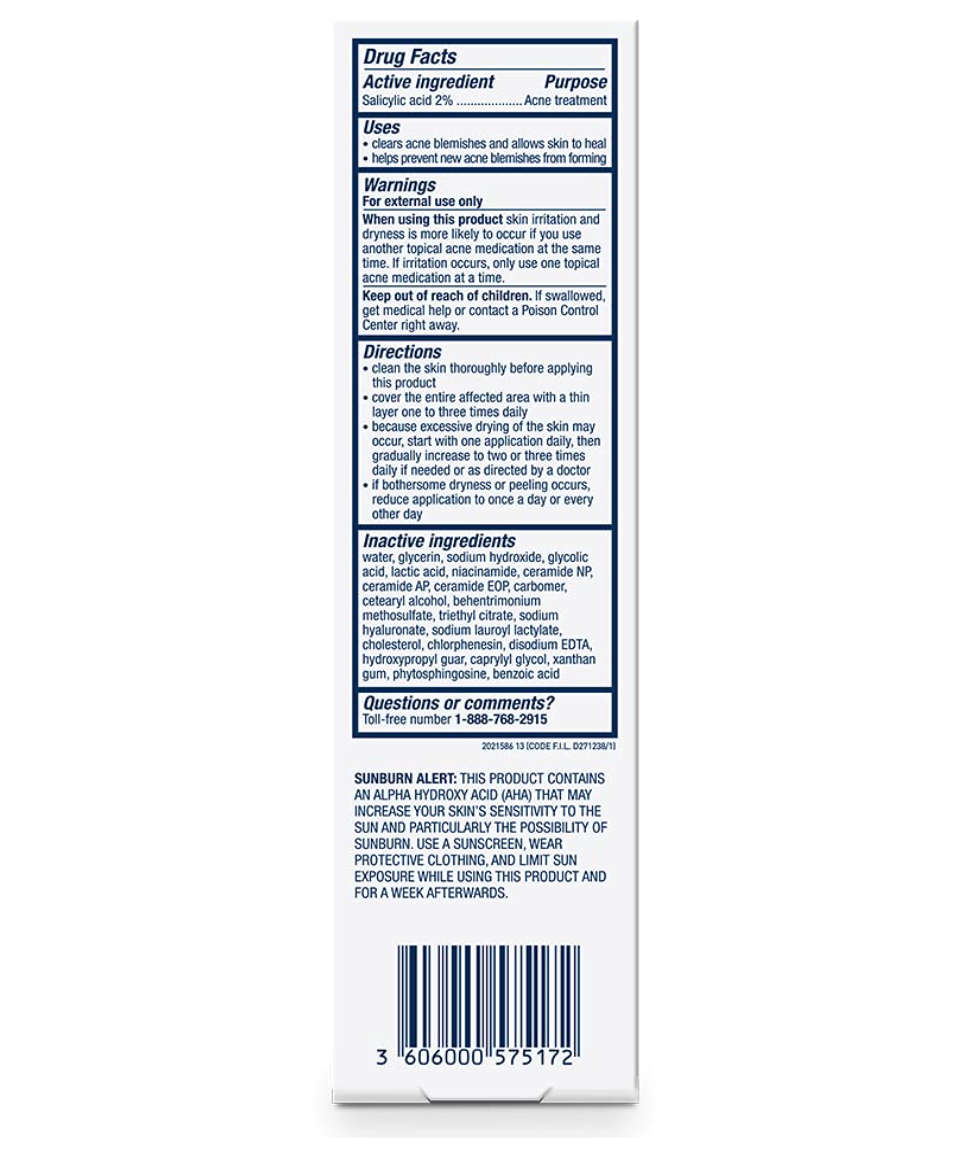 CeraVe Salicylic Acid Acne Treatment with Glycolic Acid and Lactic Acid | AHA/BHA Acne Gel for Face to Control and Clear Breakouts | Fragrance Free, Paraben Free, Oil Free & Non-Comedogenic|1.35 Ounce