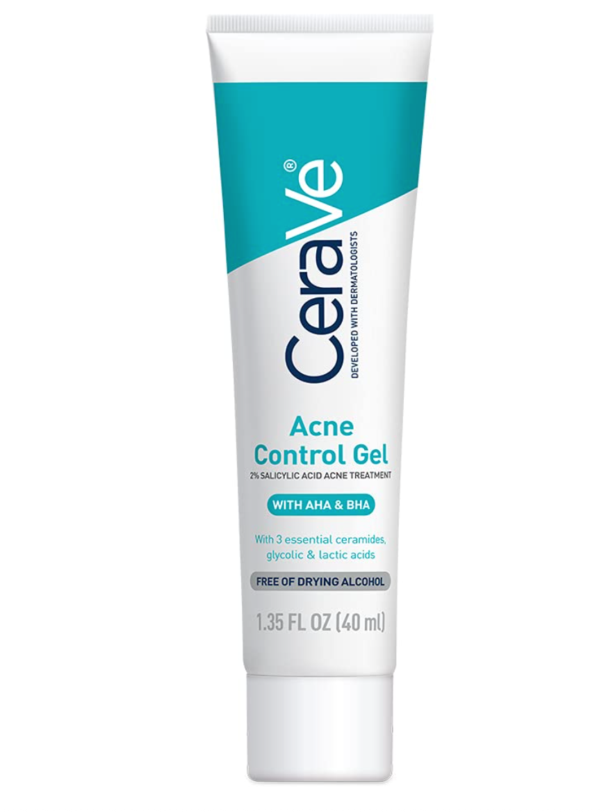 CeraVe Salicylic Acid Acne Treatment with Glycolic Acid and Lactic Acid | AHA/BHA Acne Gel for Face to Control and Clear Breakouts | Fragrance Free, Paraben Free, Oil Free & Non-Comedogenic|1.35 Ounce