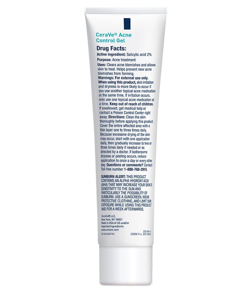 CeraVe Salicylic Acid Acne Treatment with Glycolic Acid and Lactic Acid | AHA/BHA Acne Gel for Face to Control and Clear Breakouts | Fragrance Free, Paraben Free, Oil Free & Non-Comedogenic|1.35 Ounce