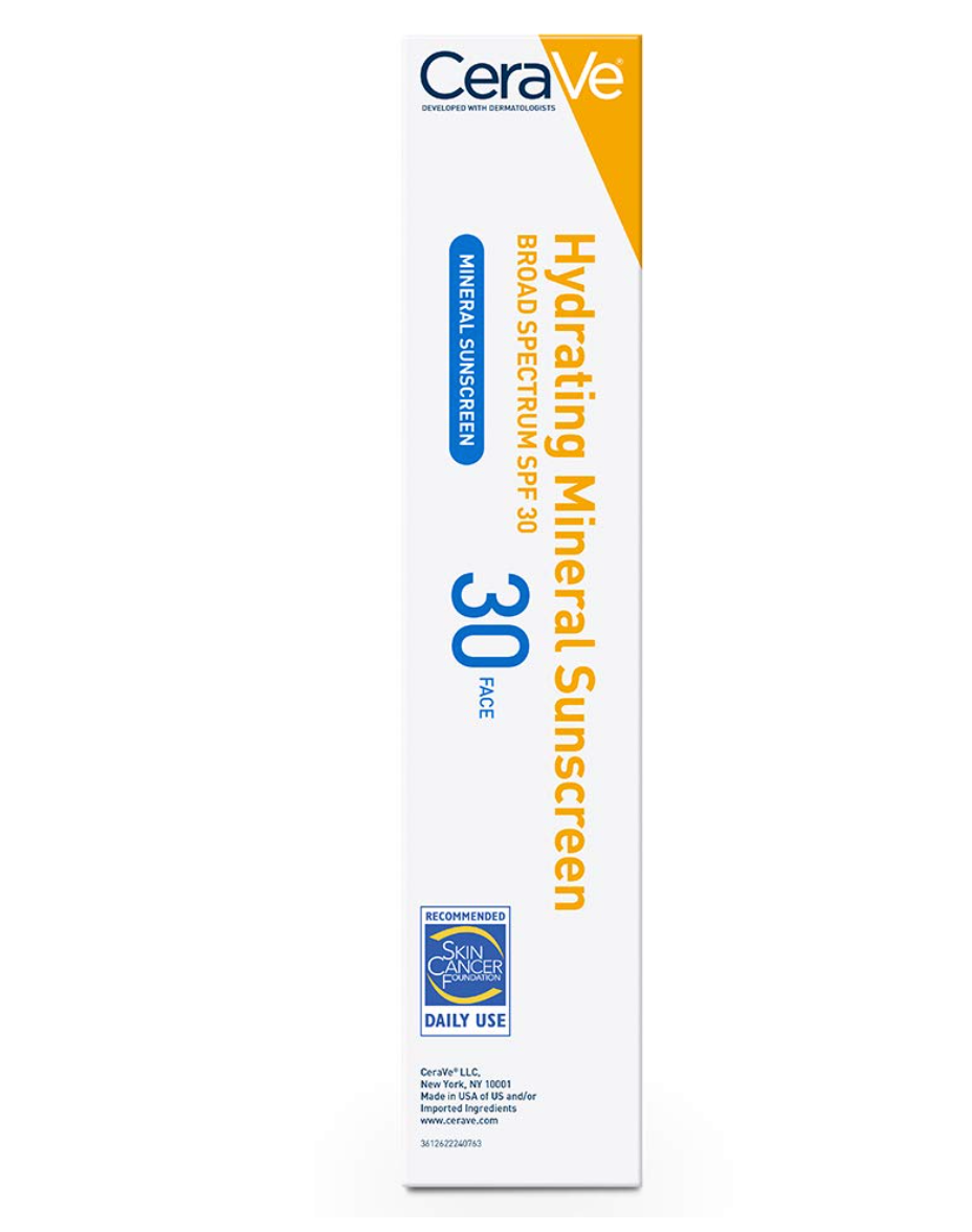 CeraVe 100% Mineral Sunscreen SPF 30 | Face Sunscreen with Zinc Oxide & Titanium Dioxide for Sensitive Skin | With Hyaluronic Acid, Niacinamide, and Ceramides | 2.5 oz