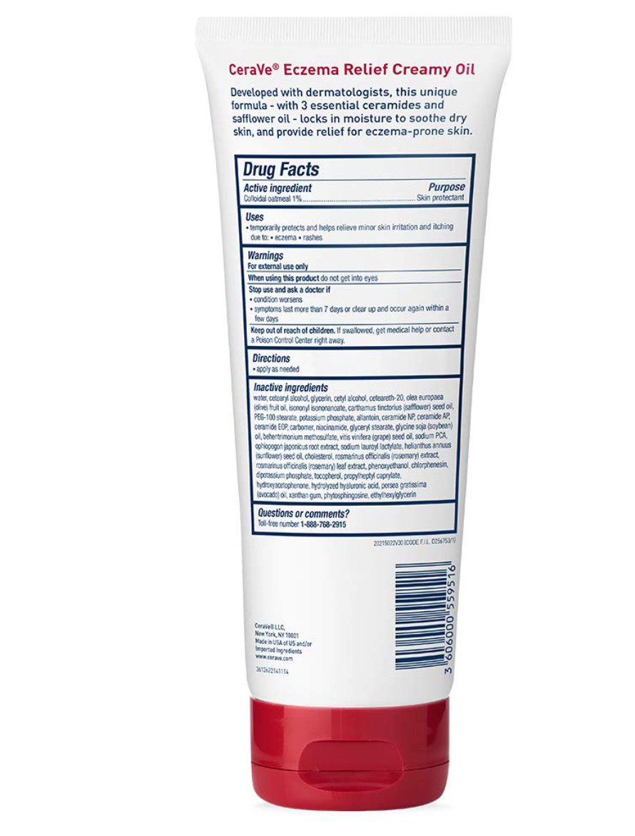 Cerave Eczema Relief Creamy Body Oil | Anti Itch Cream for Eczema & Moisturizer for Dry Skin with Colloidal Oatmeal, Ceramides and Safflower Oil | 8 Ounce