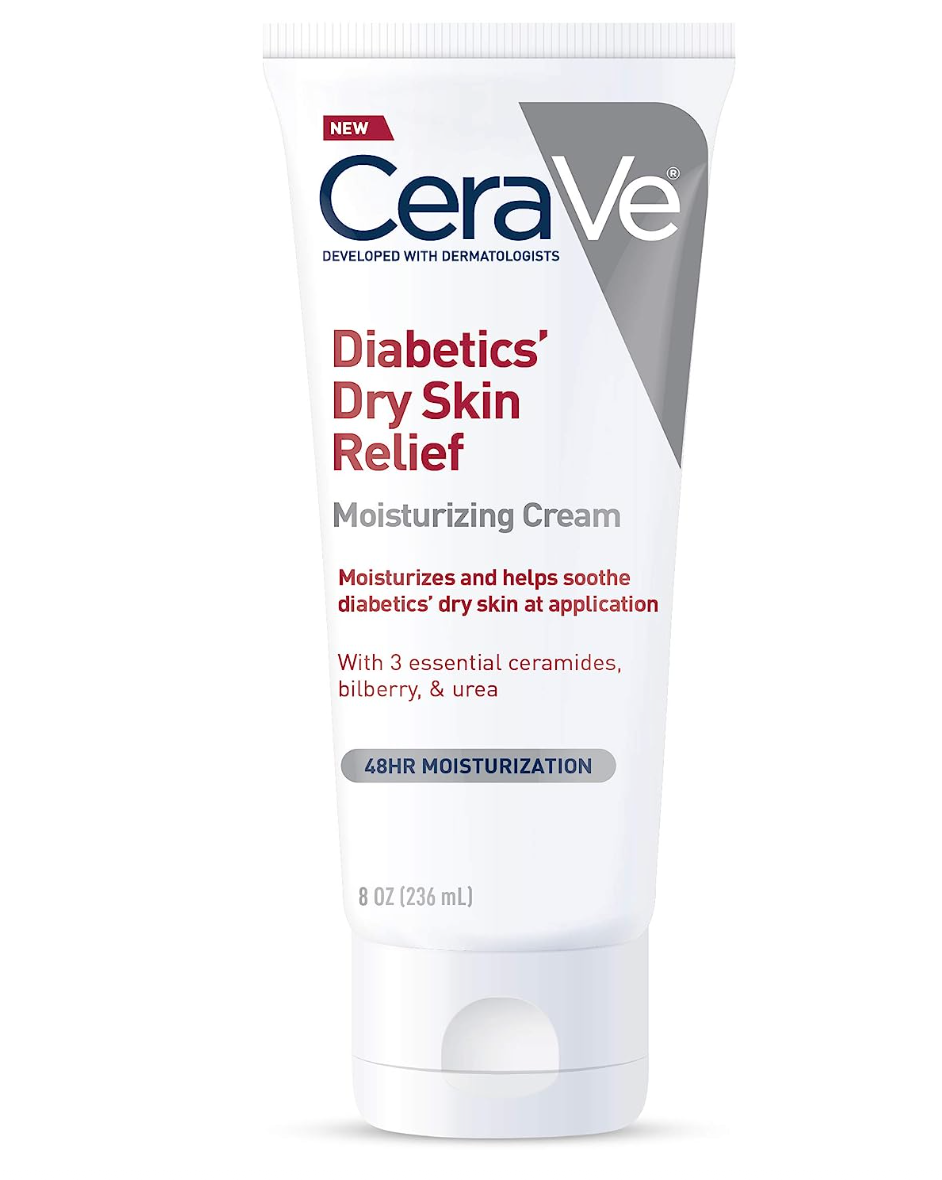 CeraVe Moisturizing Cream for Diabetics’ Dry Skin | Urea Cream with Bilberry for Face and Body | Fragrance Free & Paraben Free | 8 Ounce
