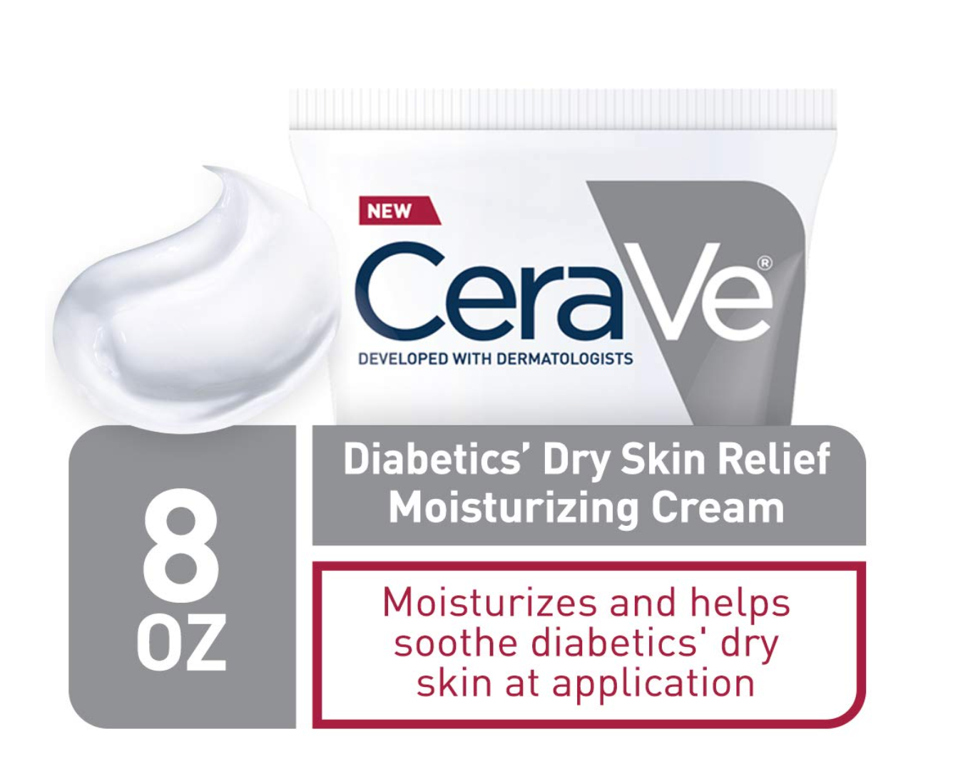 CeraVe Moisturizing Cream for Diabetics’ Dry Skin | Urea Cream with Bilberry for Face and Body | Fragrance Free & Paraben Free | 8 Ounce