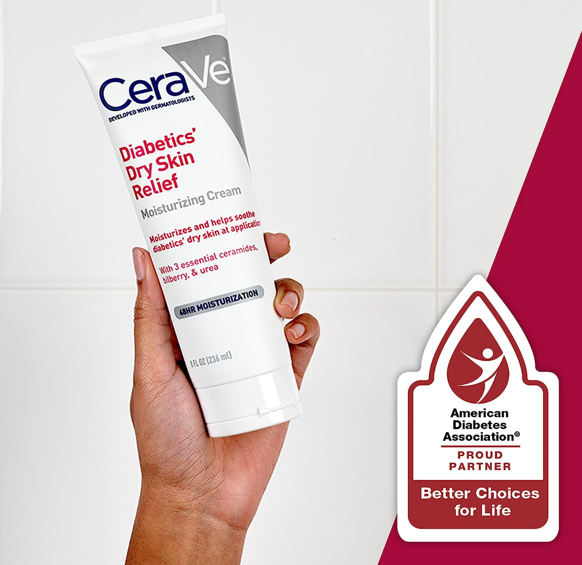 CeraVe Moisturizing Cream for Diabetics’ Dry Skin | Urea Cream with Bilberry for Face and Body | Fragrance Free & Paraben Free | 8 Ounce
