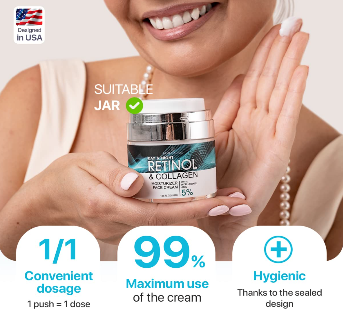 Face Moisturizer Retinol Cream - Day & Night Moisturizing Cream - Neck & Décolleté Cream with Collagen & Hyaluronic Acid - Skin Care Facial Moisturizer for Women & Men