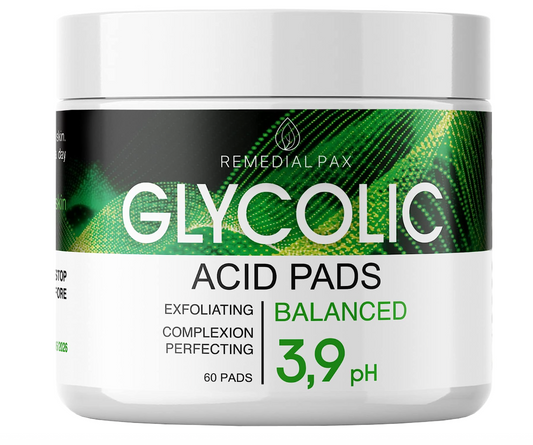 Glycolic Acid Resurfacing Pads for Face and Body - 5% Exfoliating Facial Peel - Vitamins B5 C E, Green Tea - Glycolic Acid Face Wash – 60 Pre-Moistened Cotton Pads for Face Cleansing and Peeling