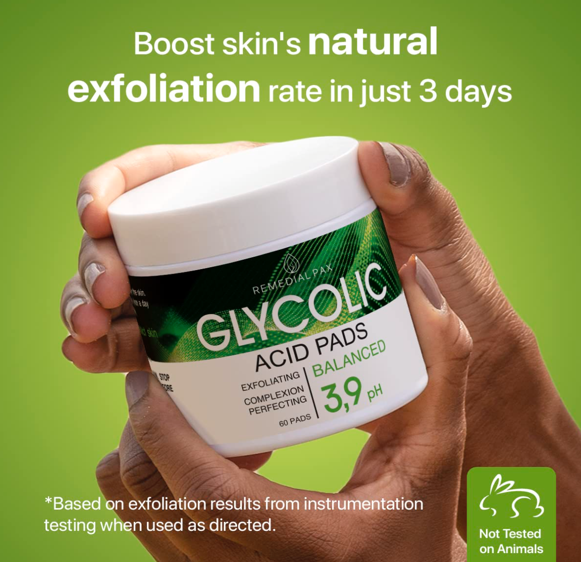 Glycolic Acid Resurfacing Pads for Face and Body - 5% Exfoliating Facial Peel - Vitamins B5 C E, Green Tea - Glycolic Acid Face Wash – 60 Pre-Moistened Cotton Pads for Face Cleansing and Peeling
