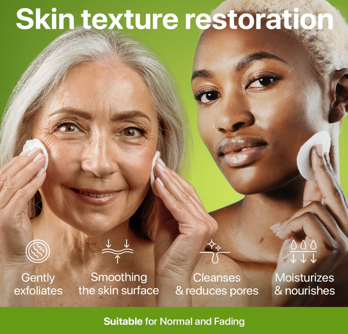 Glycolic Acid Resurfacing Pads for Face and Body - 5% Exfoliating Facial Peel - Vitamins B5 C E, Green Tea - Glycolic Acid Face Wash – 60 Pre-Moistened Cotton Pads for Face Cleansing and Peeling