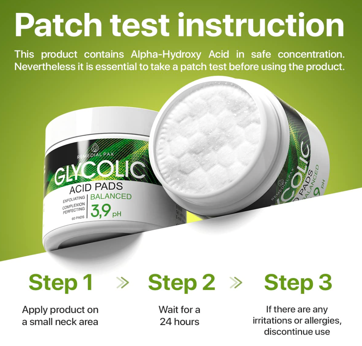 Glycolic Acid Resurfacing Pads for Face and Body - 5% Exfoliating Facial Peel - Vitamins B5 C E, Green Tea - Glycolic Acid Face Wash – 60 Pre-Moistened Cotton Pads for Face Cleansing and Peeling