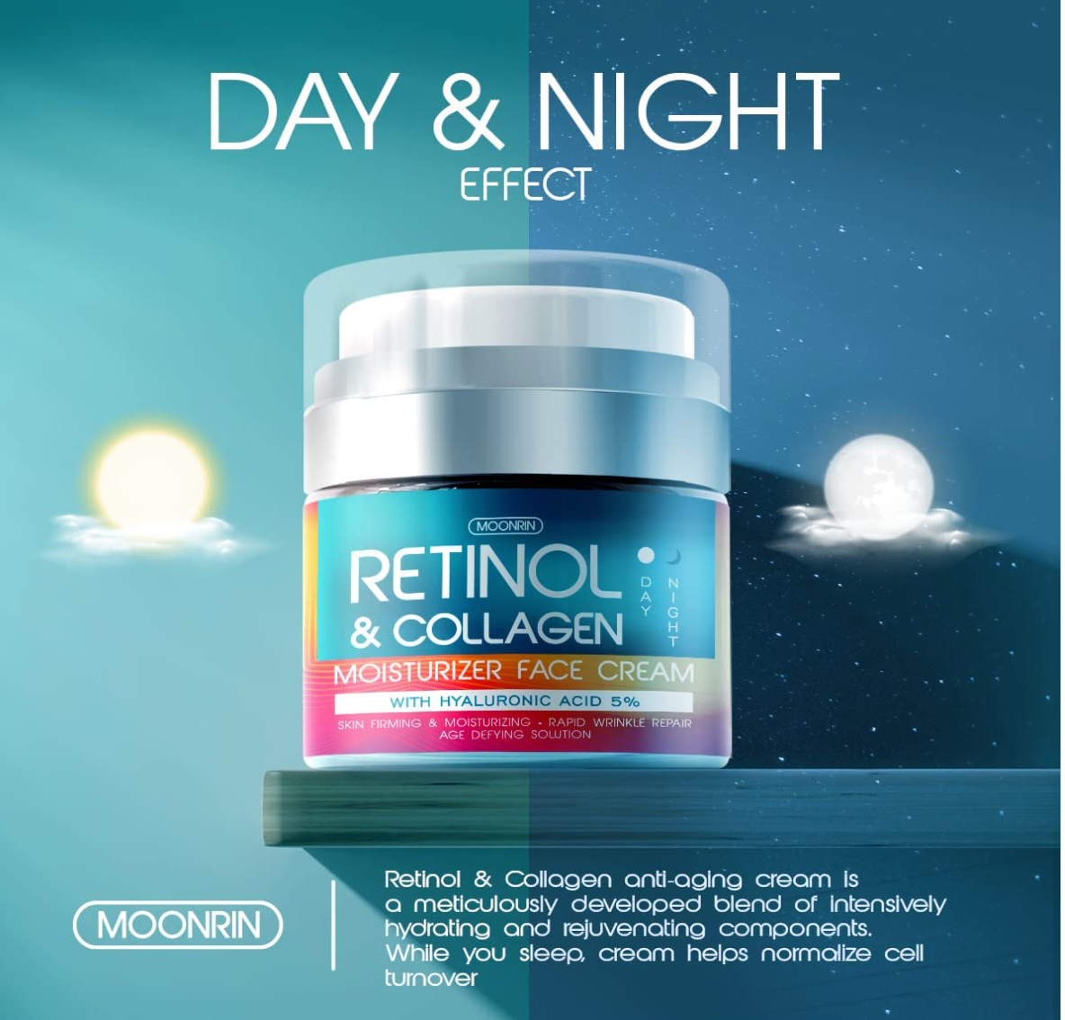 Retinol Cream for Face - Collagen and Retinol Moisturizer with Hyaluronic Acid, Day-Night Anti-Aging Retinol Face Moisturizer for Women, Men, Collagen Cream for Face Reduces Wrinkles, Dryness, 1.85 Oz