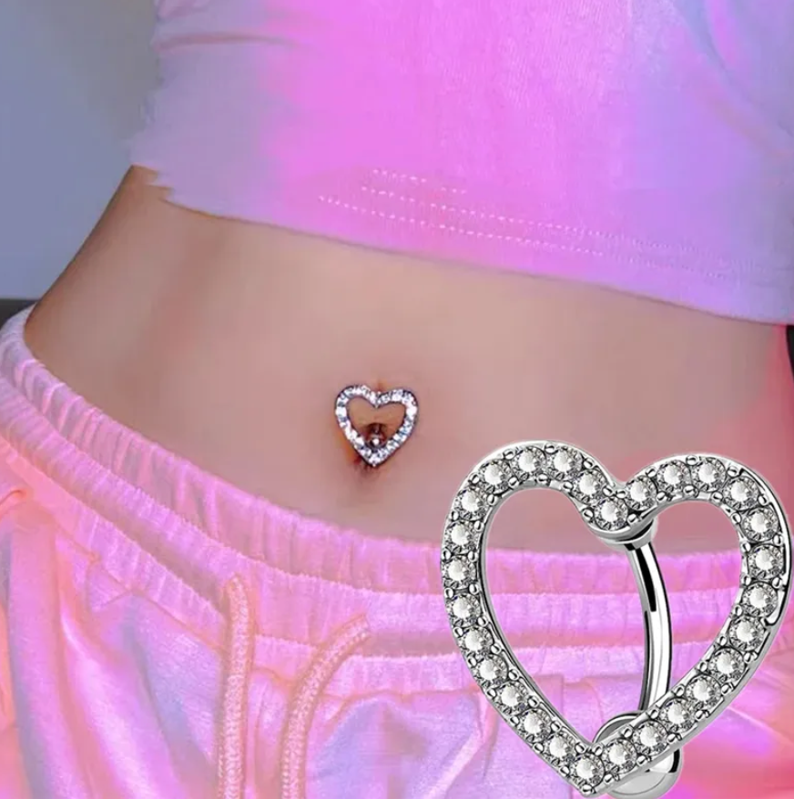 ステンレス鋼のハート型へそリング,1ピース,かわいいピンクのへそピアス,女性用