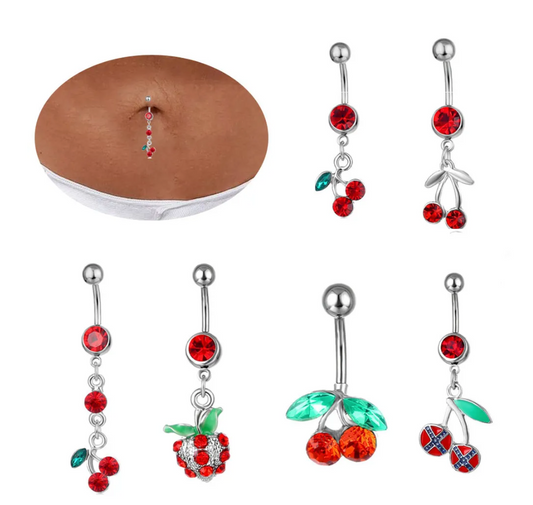 チェリーペンダントベリーボタンリングドロップボディベリーピアスフルーツベリーボタンへそリングボタンリング