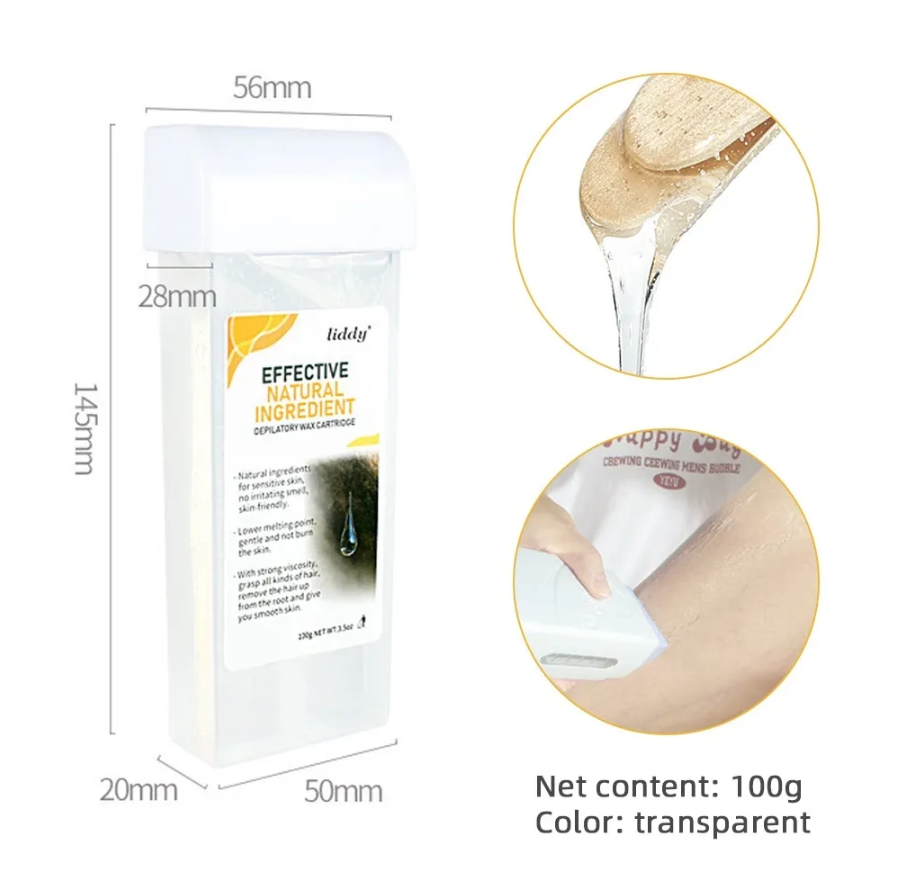 脱毛ワックスカートリッジ,100g,ウォーム/スパチュラ,透明,天然ボディヘアクリーム,加熱ローラー