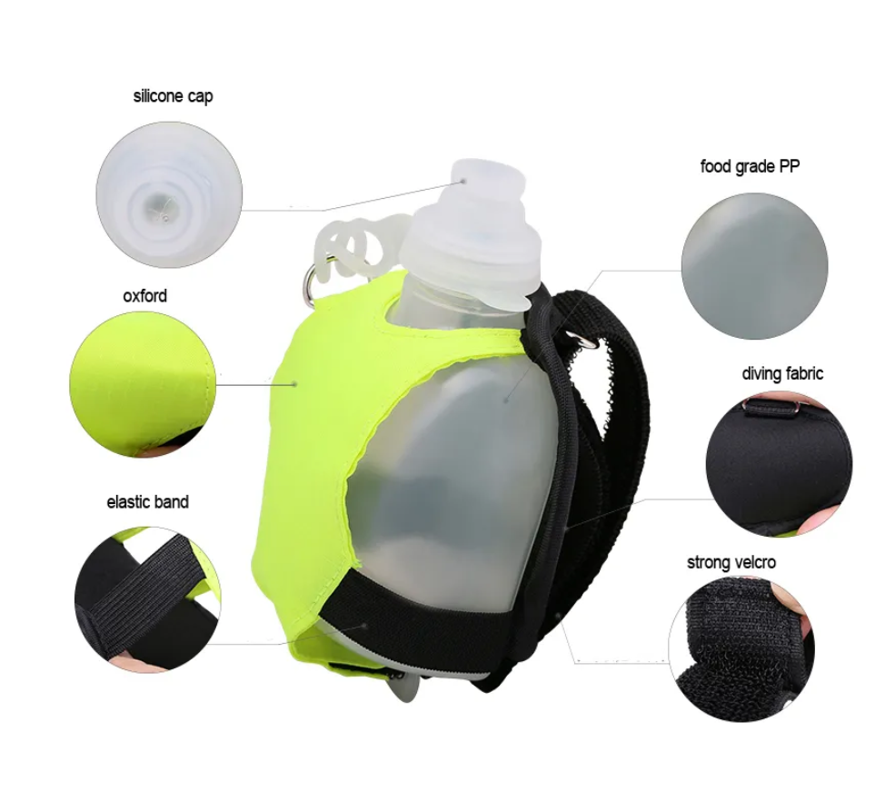 ケトルホルダー付きミニランニングリストウォーターボトルホルダー手首収納バッグ脱水パックマラソンライディングフィットネスクライミング用ソフトフラスコッチ