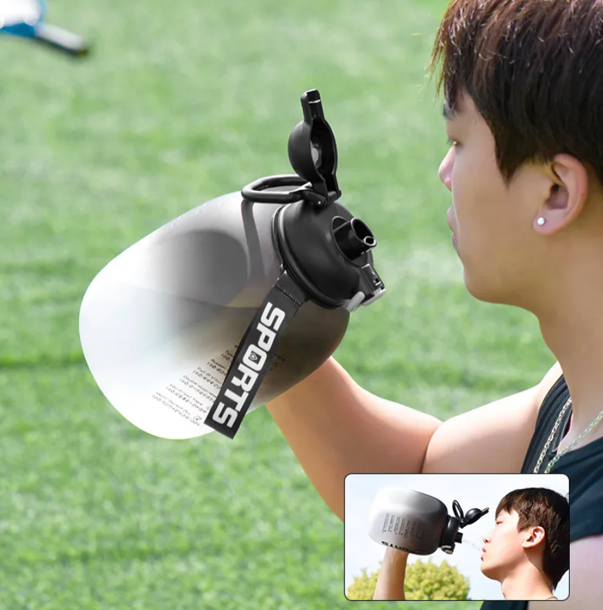 ストロー付きianxiウォーターボトル,プラスチック製フィットネスボトル,ポータブル,学生用,学校用,旅行用