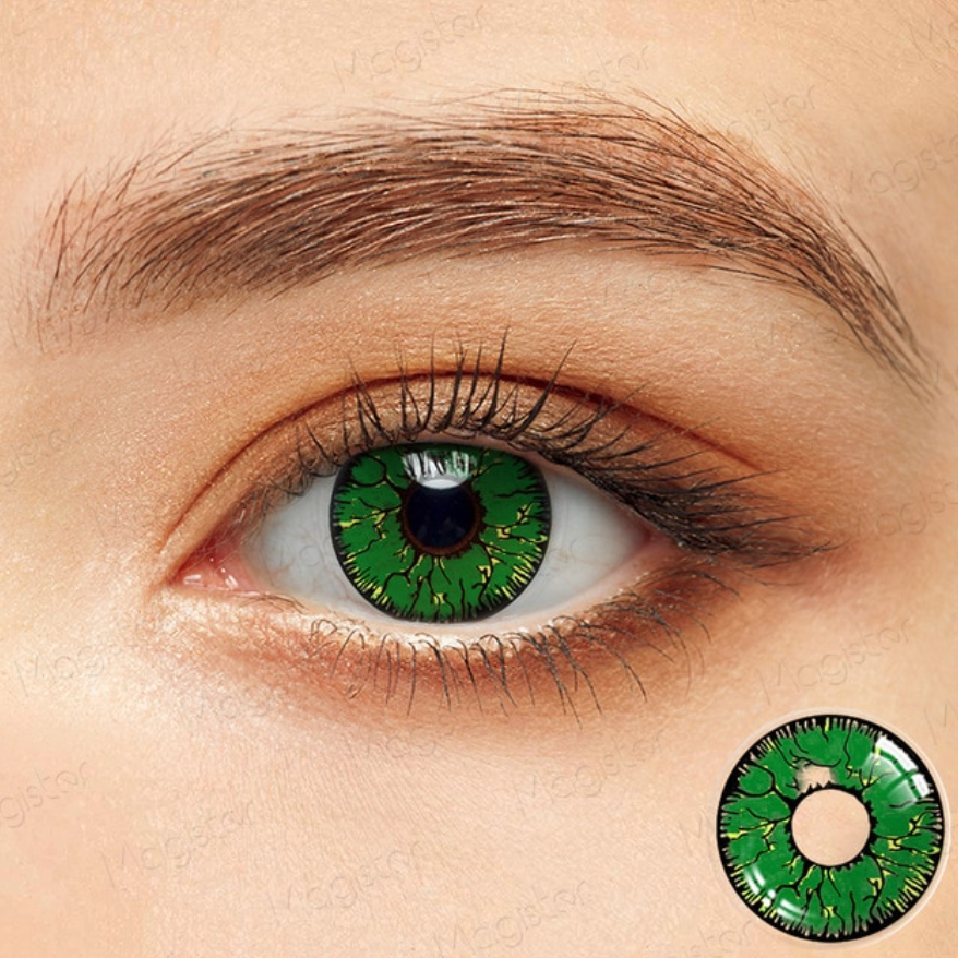 YOUPLUS コスプレコンタクトレンズ,2ピース/ペア,ハロウィーン用 Green Crack