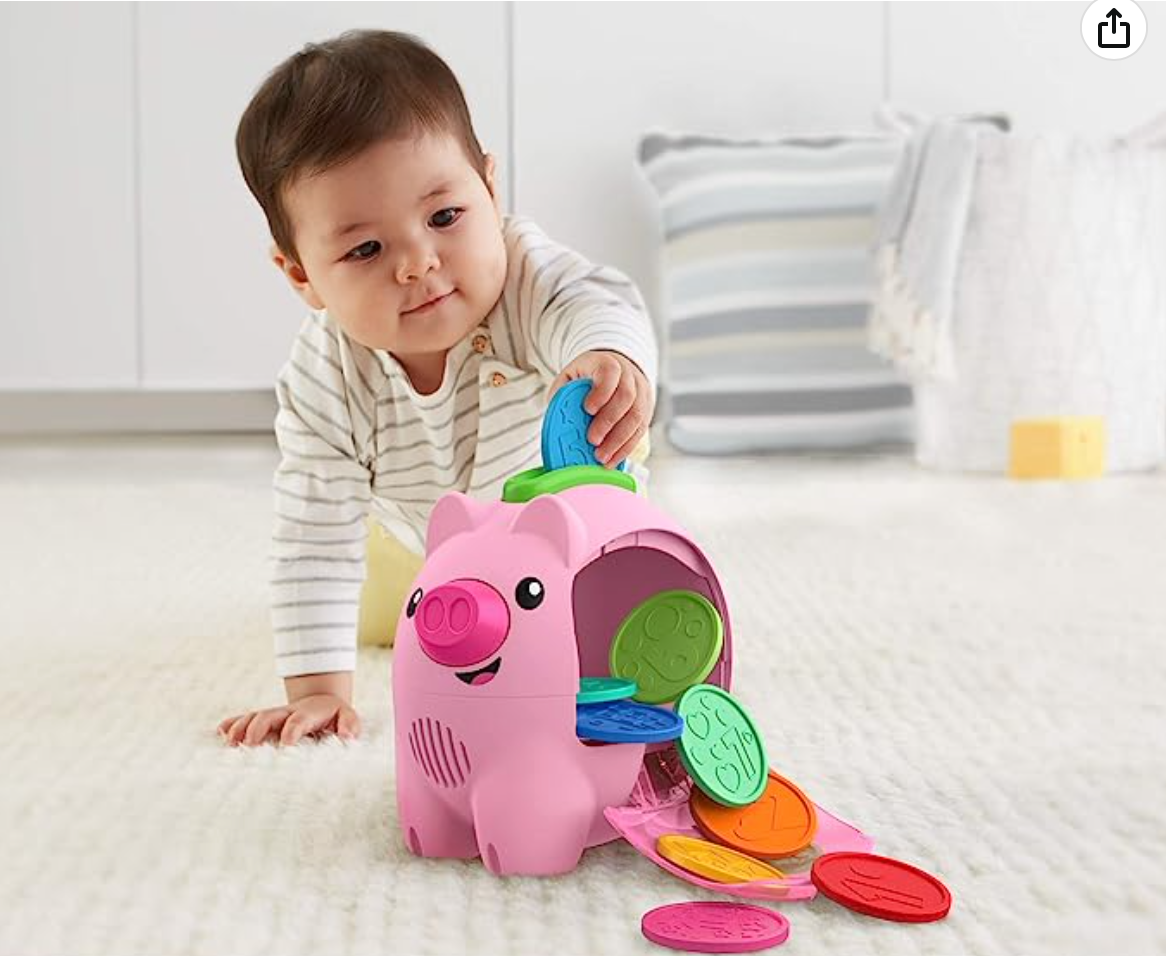 Fisher-Price Laugh & Learn Musical Toy Count & Rumble Piggy Bank With Songs And Motion For Baby & Toddler Ages 6+ Months