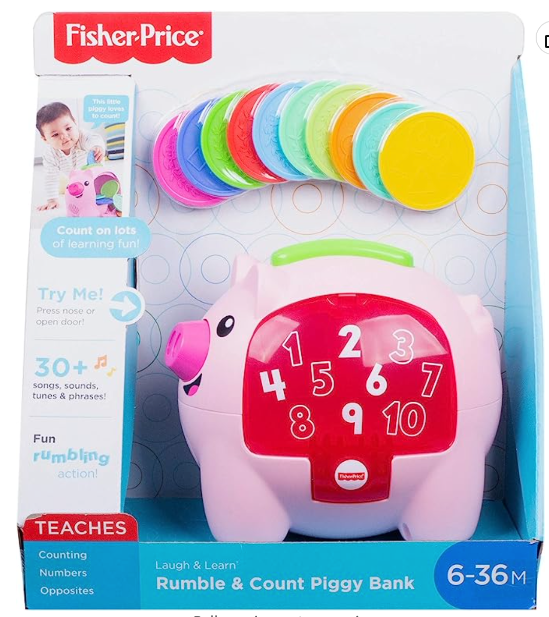 Fisher-Price Laugh & Learn Musical Toy Count & Rumble Piggy Bank With Songs And Motion For Baby & Toddler Ages 6+ Months