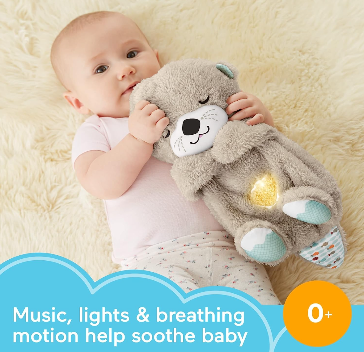 Fisher-Price Sound Machine Soothe 'N Snuggle Otter Portable Plush Baby Toy with Sensory Details Music Lights & Rhythmic Breathing Motion