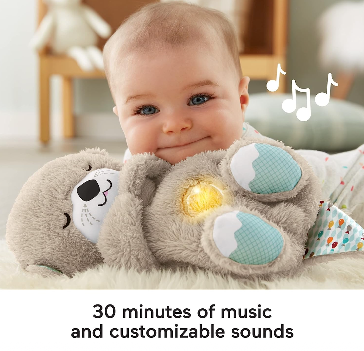 Fisher-Price Sound Machine Soothe 'N Snuggle Otter Portable Plush Baby Toy with Sensory Details Music Lights & Rhythmic Breathing Motion