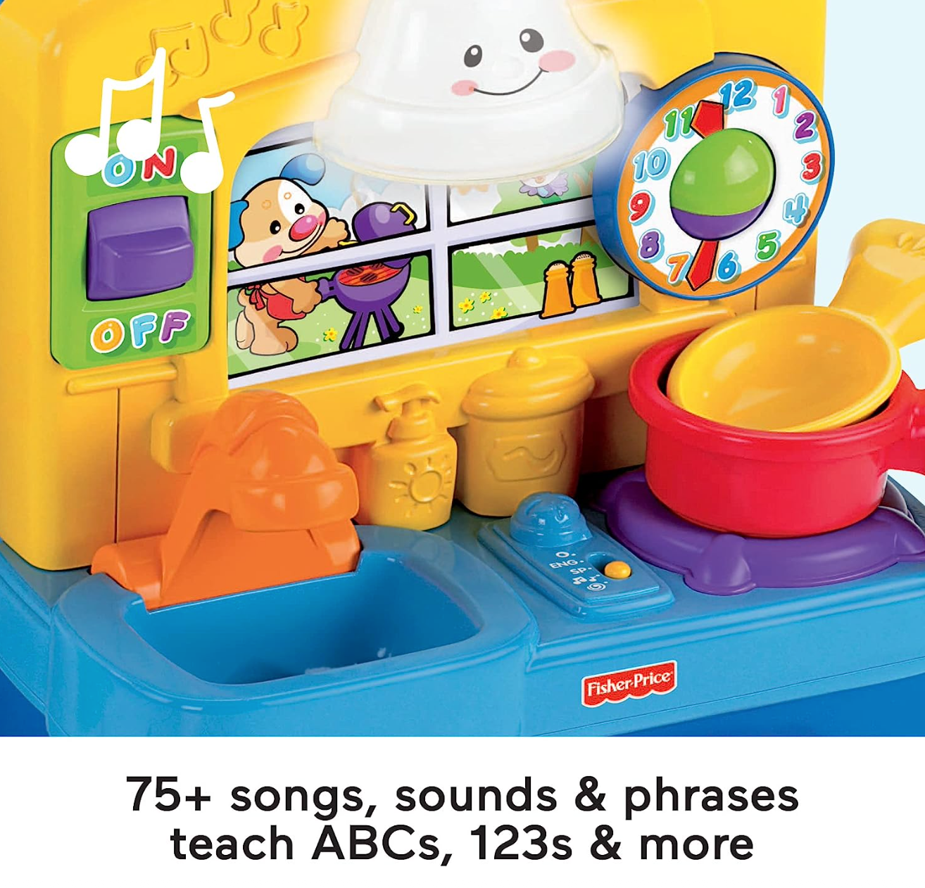 Fisher-Price Laugh & Learn Toddler Playset, Learning Kitchen with Music Lights & Bilingual Content for Baby to Toddler Pretend Play