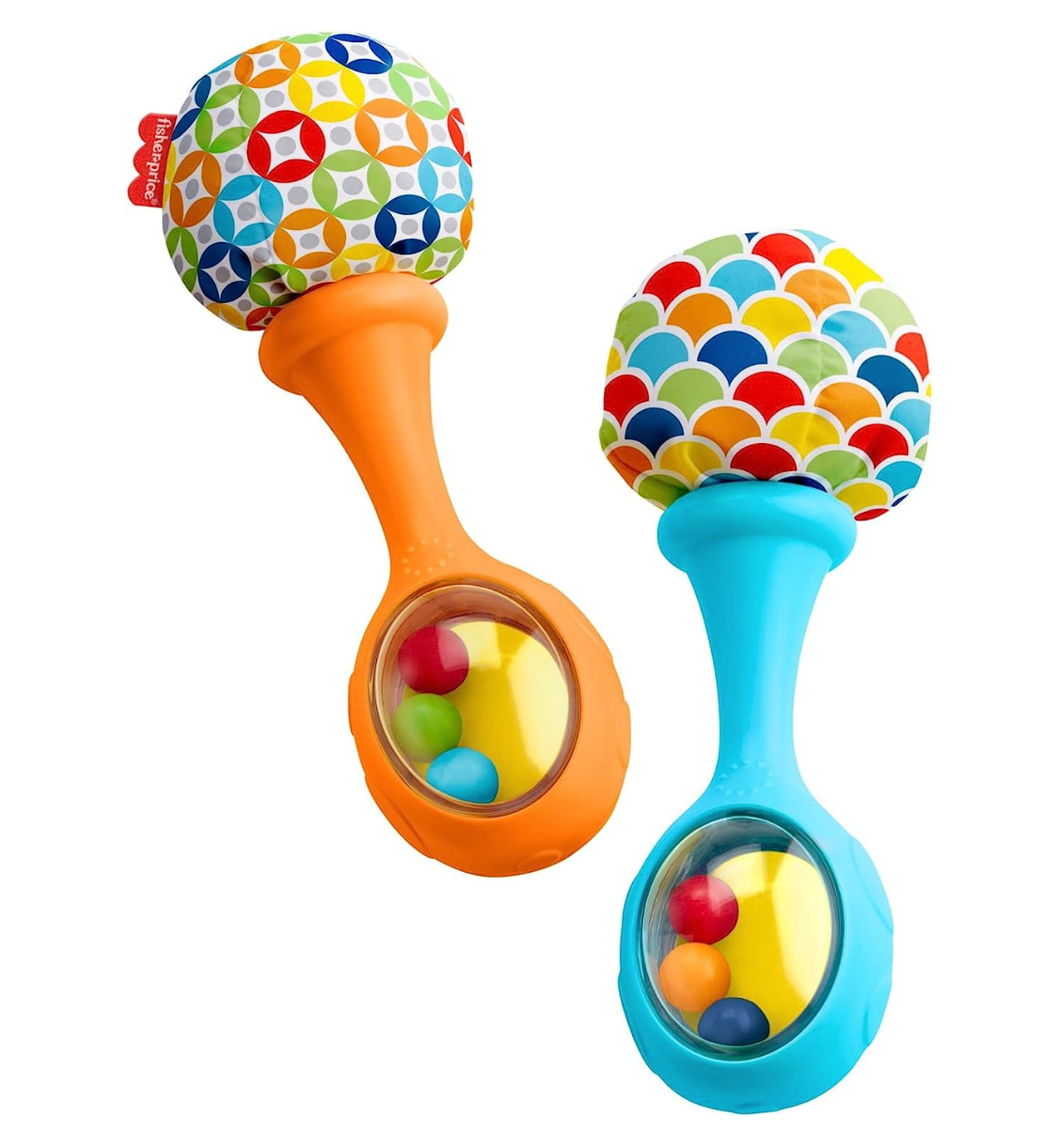 Fisher-Price Newborn Toys Rattle 'n Rock Maracas, Set of 2 Soft Musical Instruments for Babies 3+ Months, Blue & Orange