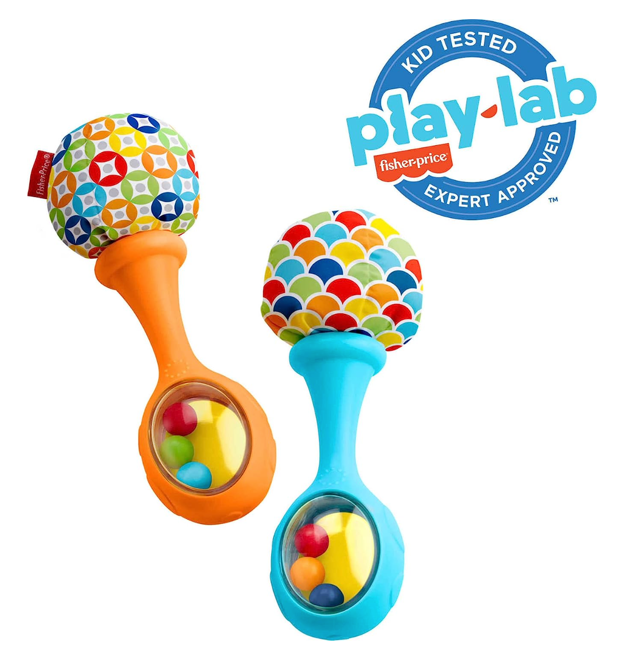 Fisher-Price Newborn Toys Rattle 'n Rock Maracas, Set of 2 Soft Musical Instruments for Babies 3+ Months, Blue & Orange