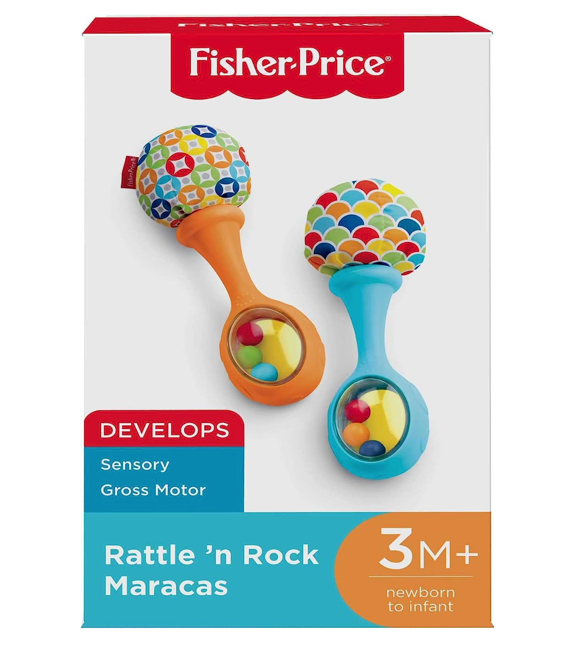 Fisher-Price Newborn Toys Rattle 'n Rock Maracas, Set of 2 Soft Musical Instruments for Babies 3+ Months, Blue & Orange