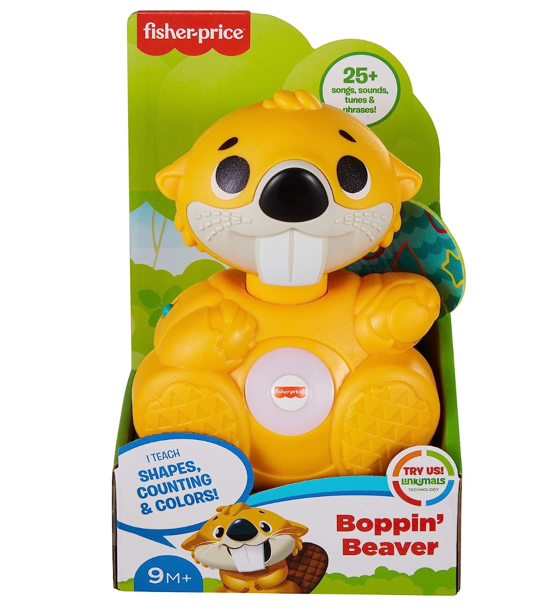 Fisher-Price Linkimals Baby & Toddler Learning Toy Boppin’ Beaver With Interactive Lights & Music For Ages 9+ Months,Yellow