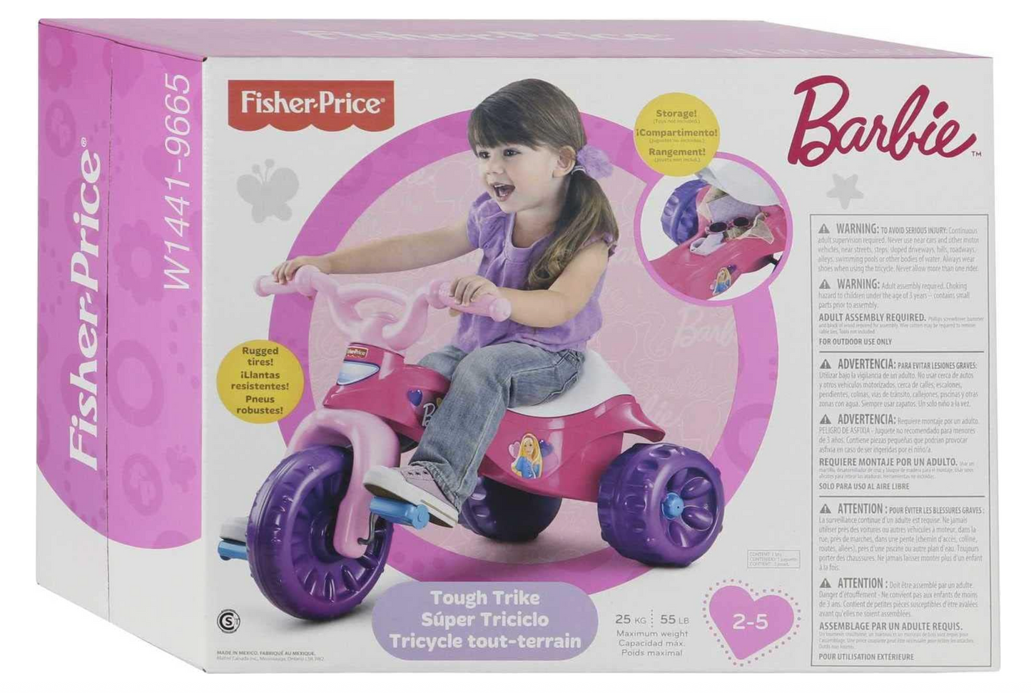 Fisher-Price Barbie Toddler Tricycle Tough Trike Bike with Handlebar Grips and Storage