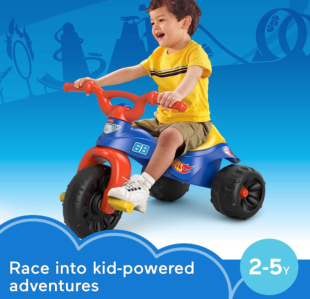 Fisher-Price Hot Wheels Toddler Tricycle Tough Trike Bike with Handlebar Grips and Storage for Preschool Kids