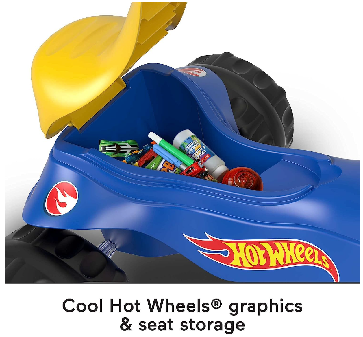 Fisher-Price Hot Wheels Toddler Tricycle Tough Trike Bike with Handlebar Grips and Storage for Preschool Kids