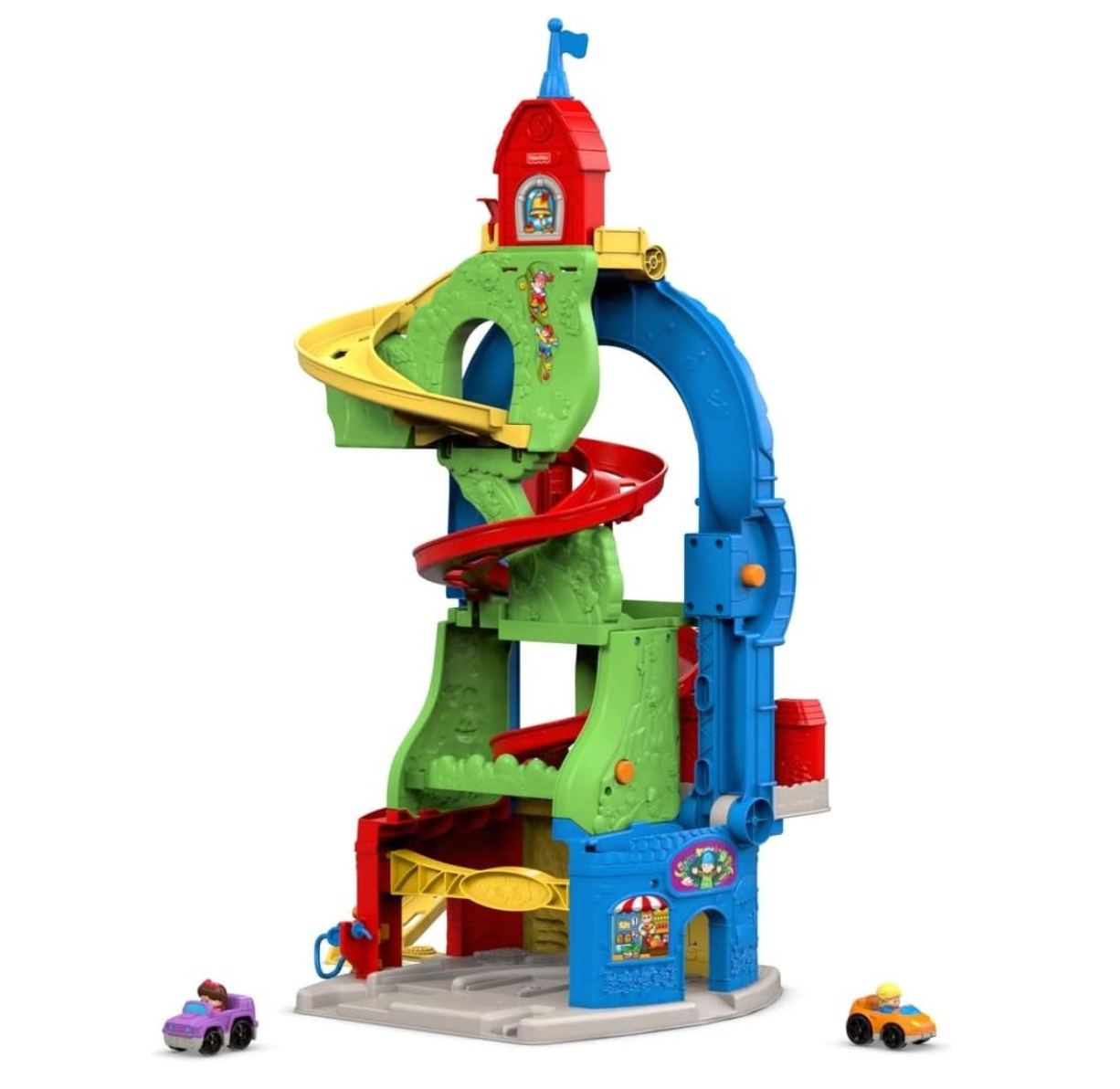 Fisher-Price Little People Toddler Race Track Playset Sit ‘n Stand Skyway, 34+ Inches Tall, 2 Toy Cars for Ages 18+ Months