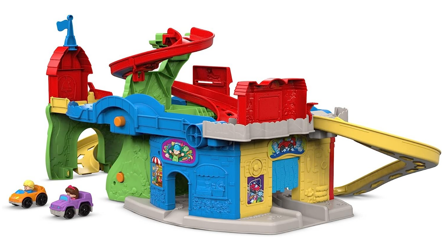 Fisher-Price Little People Toddler Race Track Playset Sit ‘n Stand Skyway, 34+ Inches Tall, 2 Toy Cars for Ages 18+ Months