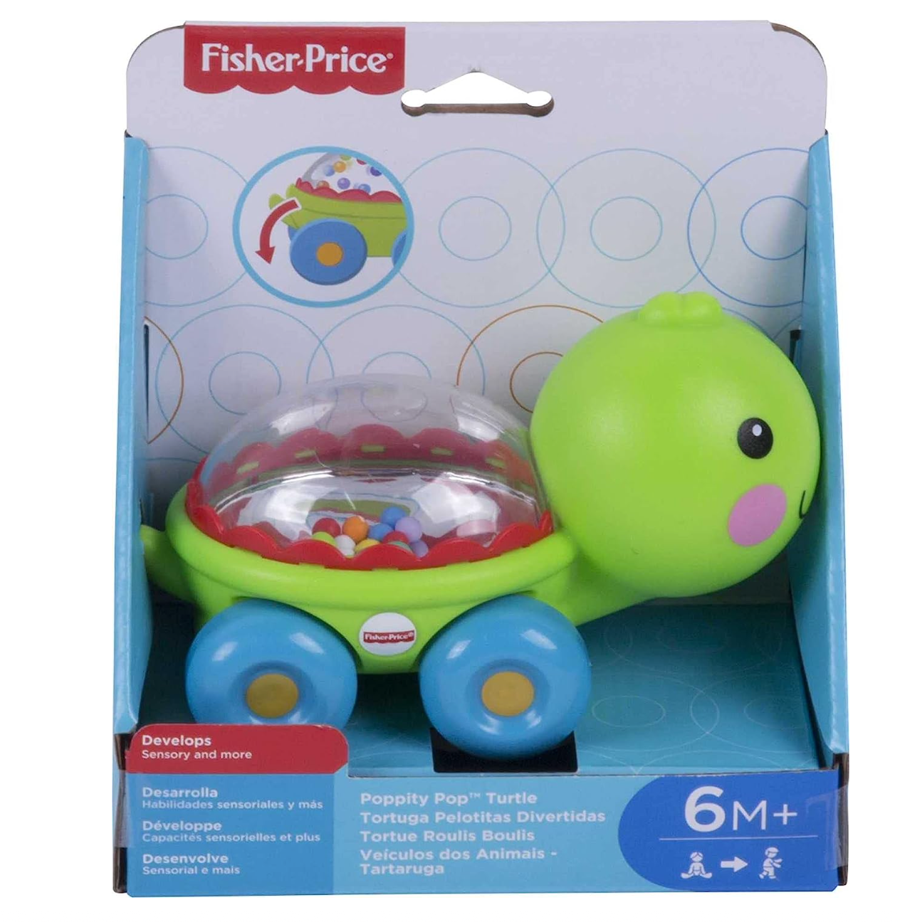 Fisher-Price Baby Crawling Toy Poppity Pop Turtle Push-Along Vehicle With Ball Popping Sounds For Ages 6+ Months
