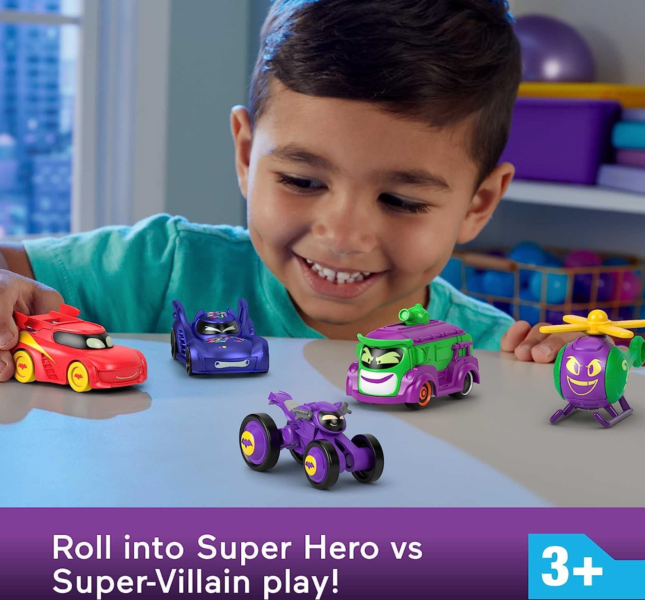Fisher-Price DC Batwheels 1:55 Scale Toy Cars 5-Pack, Bam Batmobile Redbird Prank Bibi & Quizz, Batcast Metal Diecast Vehicles, Ages 3+
