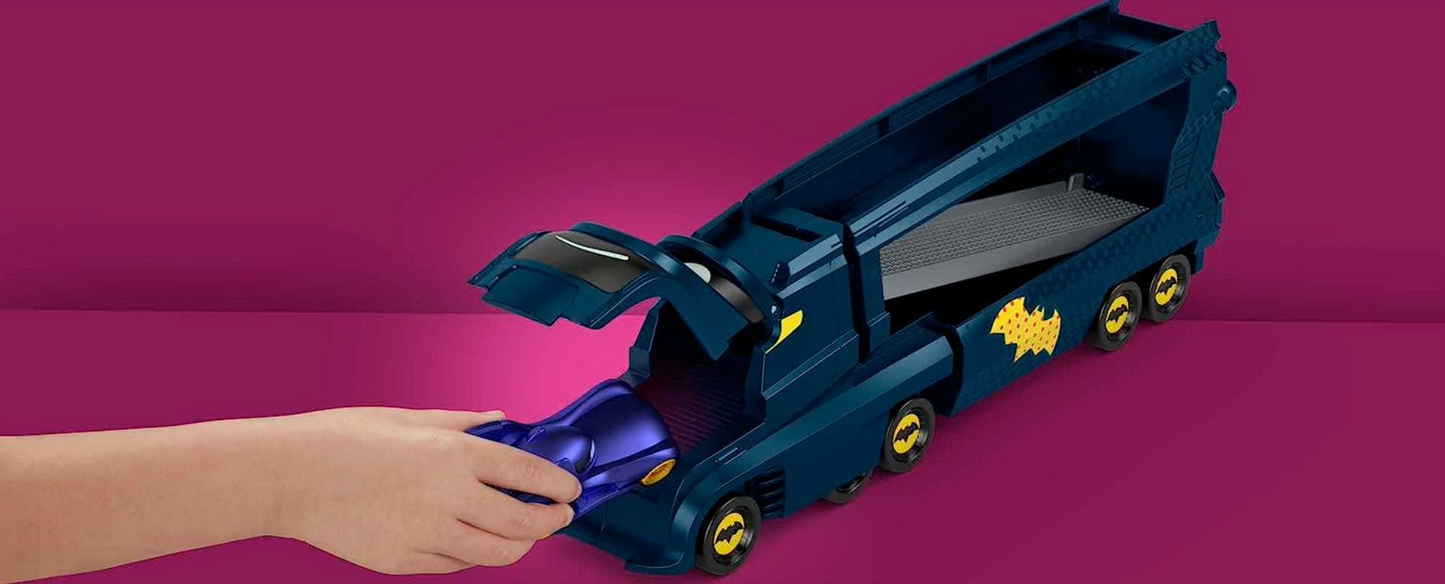 Fisher-Price DC Batwheels Toy Hauler and Car, Bat-Big Rig with Ramp and Bam The Batmobile 1:55 Scale Diecast Toy Vehicle, Ages 3+ Years