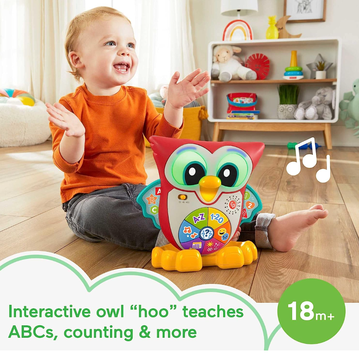 Fisher-Price Linkimals Toddler Learning Toy Light-Up & Learn Owl with Interactive Lights Music & Motion for Ages 18+ Months