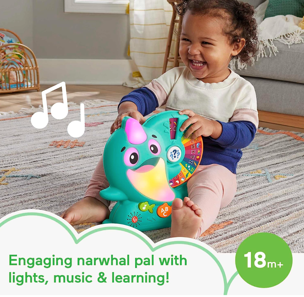 Fisher-Price Linkimals Toddler Toy Learning Narwhal with Interactive Lights Music & Educational Games for Ages 18+ Months