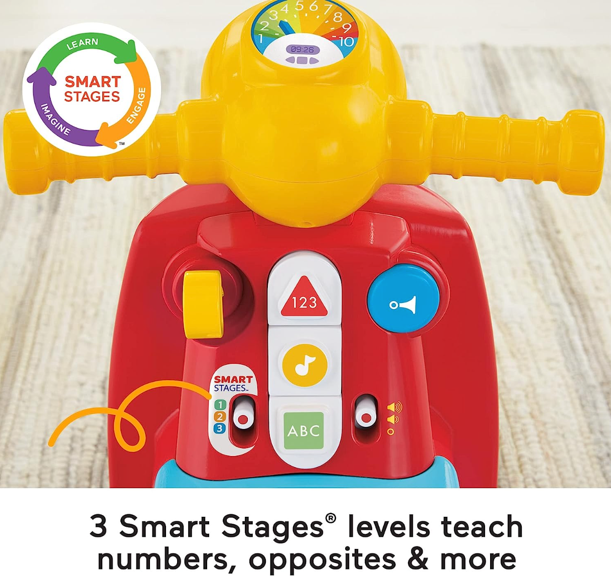 Fisher-Price Laugh & Learn Toddler Ride-On, Smart Stages Scooter, Musical Learning Toy with Motion-Activated Songs for Ages 1+ Years