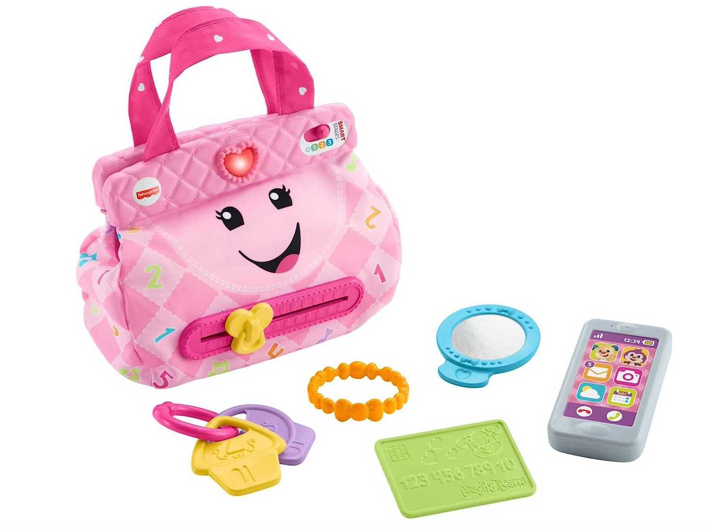 Fisher-Price Laugh & Learn Baby & Toddler Toy My Smart Purse Pretend Dress Up Set With Lights & Learning Songs For Ages 6+ Months