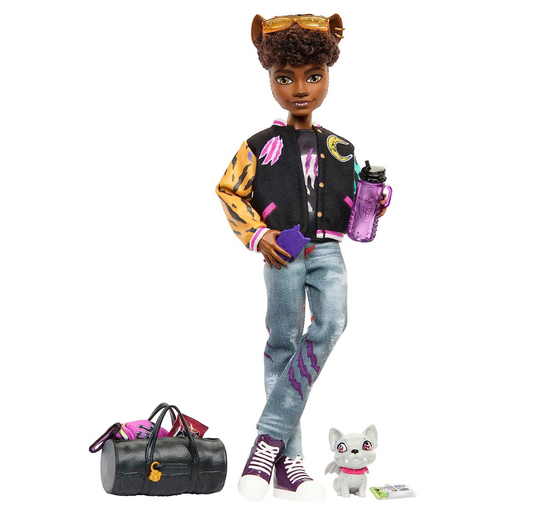 Monster High Doll, Clawd Wolf Werewolf with Pet Gargoyle Bulldog & Themed Accessories, Includes Casketball Jersey & Bag